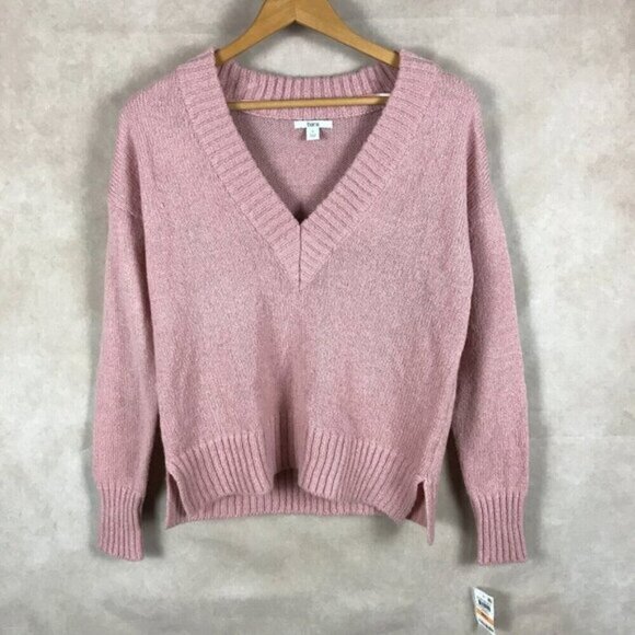 BAR III Pink V-neck Knit Sweater, NWT Small - Picture 1 of 6